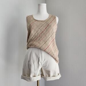 Vintage Y2K Liz Claiborne Tan Cotton Knit Running Stitch Sleeveless Tank Top M L